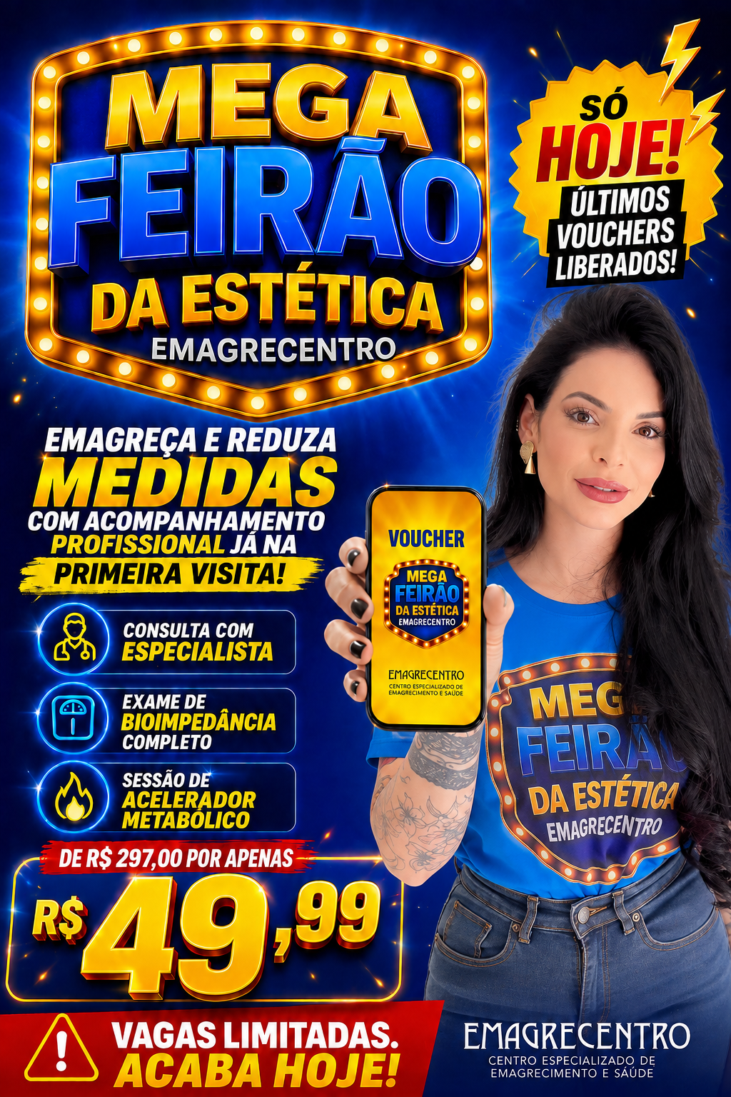 Arte Mega Feirão da Estética Emagrecentro Paulínia — protocolo completo por R$ 49,99